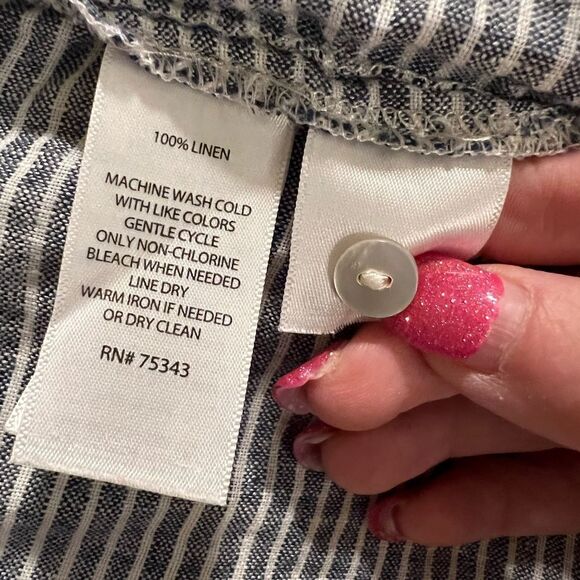 St. Tropez size large striped button down with iridescent buttons - Picture 5 of 7